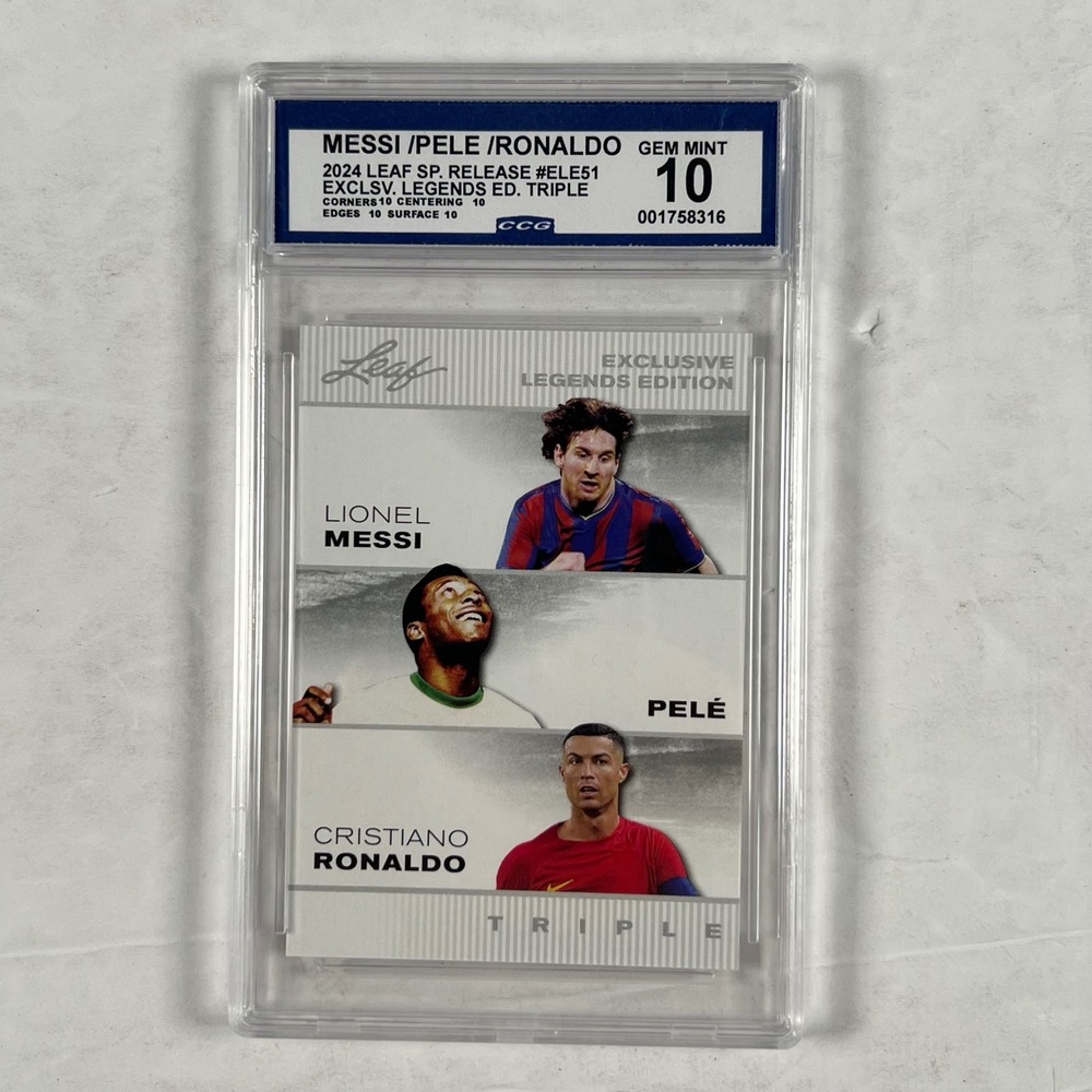2024 Leaf Exclusive Legends Triple Messi Pele Ronaldo CCG 10 Gem Mint #ELE51